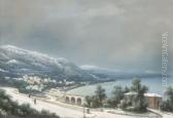 Veduta Costiera Sotto La Neve Oil Painting by B. Meuris