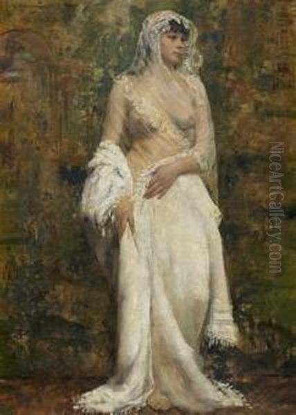 Portrait De Femme En Pied Au Voile Transparent Oil Painting by Henri Meurisse