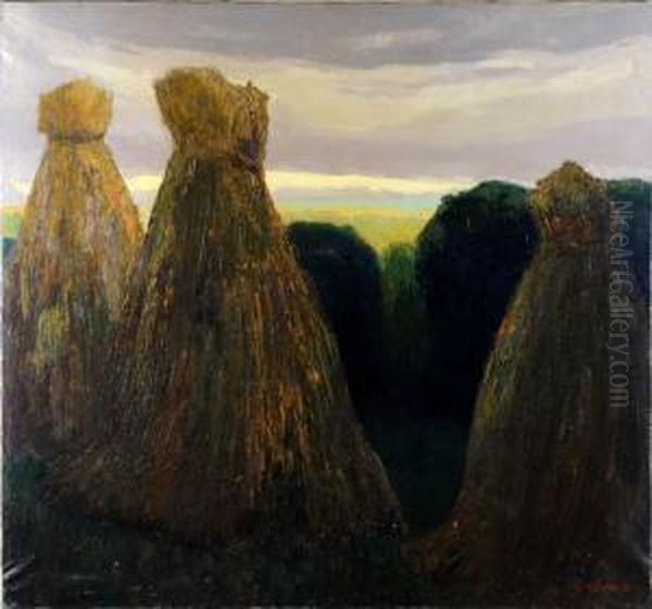 Les Meules De Foin Oil Painting by Henri Meuwis