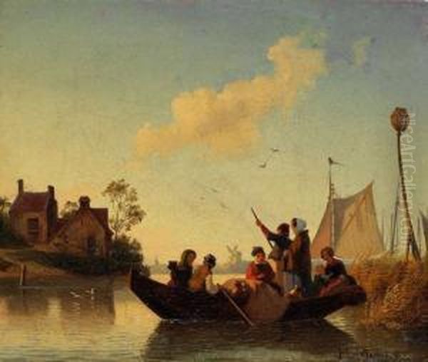 Hollandische Kustenlandschaft Mit Einem Ruderboot Oil Painting by Hermann Mevius