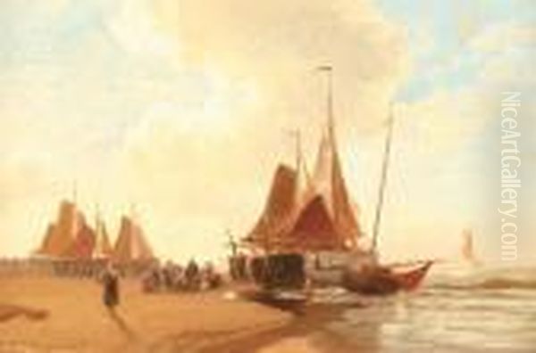 Fischerboote Amstrand Oil Painting by Hermann Mevius