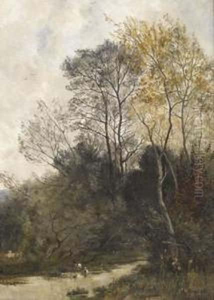 Waldpartie Mit Einem Bach Oil Painting by Carl Theodor Meyer