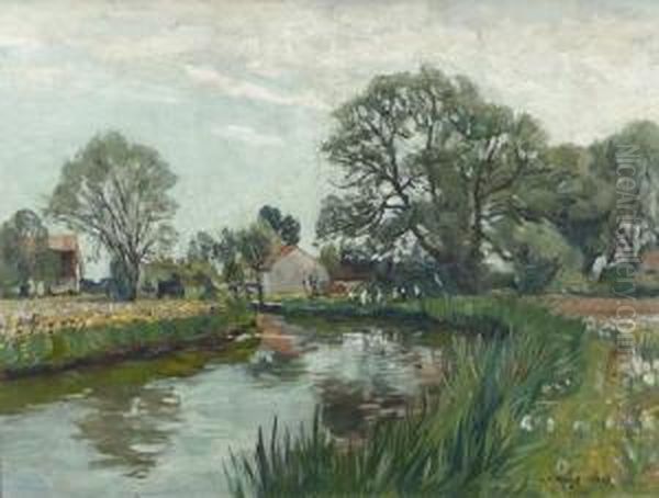 Sommerliche Landschaft Mit Kleinem Fluss. Oil Painting by Carl Theodor Meyer