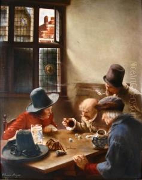 At The Gaming Table Oil Painting by Claus Meyer