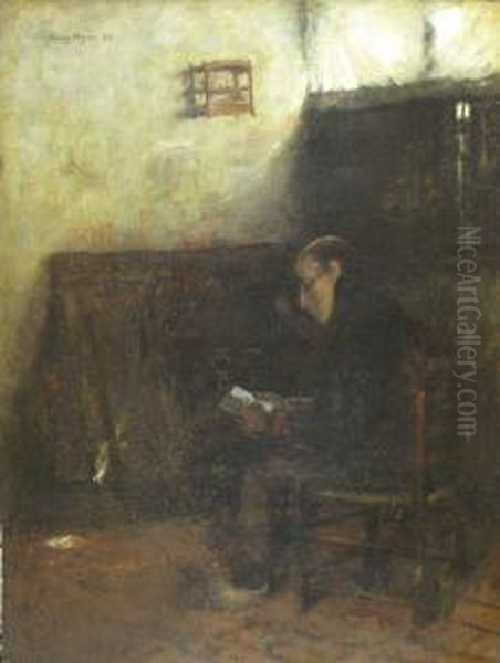 Lesender In Stube Oil Painting by Claus Meyer