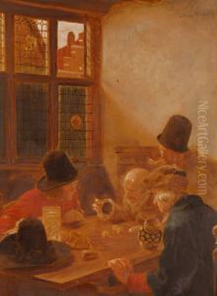 Men Playingdice In A Tavern Oil Painting by Claus Meyer