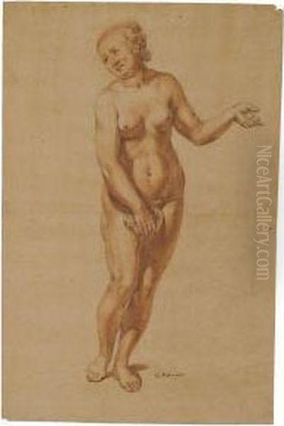 Study Of A Standing Female Nude Oil Painting by Conrad Meyer