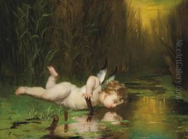 Cupid And His Own Reflection Oil Painting by Emile Meyer