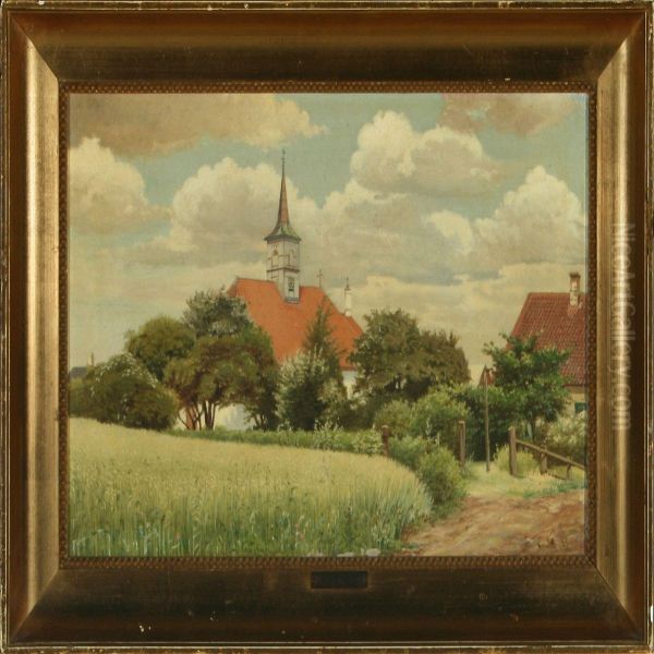 Summer Landscape At A Church Oil Painting by Emma Eleonora Meyer