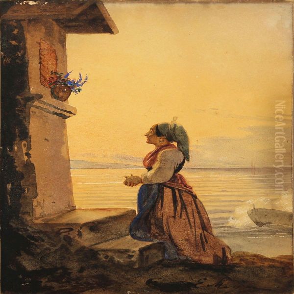 Italian Woman In Prayer Oil Painting by Ernst Meyer