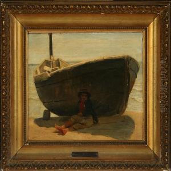 Scenery From Capri With A Boy In The Shadow Of A Boat Oil Painting by Ernst Meyer