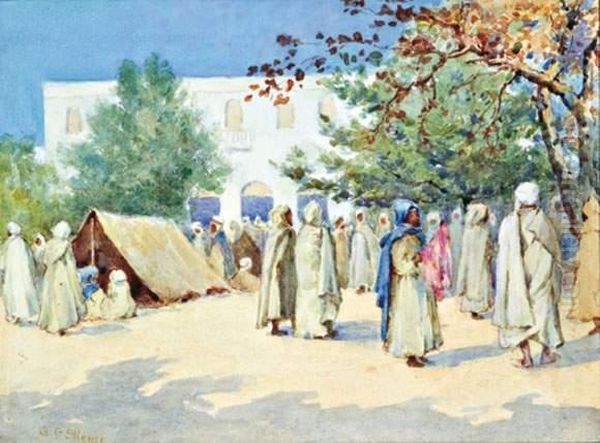 Foule Aux Abords De La Villa Blanche Oil Painting by F. Meyer