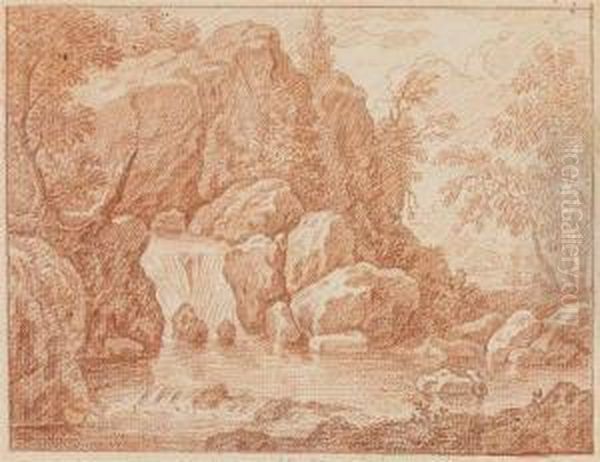 Rocky Landscape With Waterfall. Oil Painting by Felix Meyer