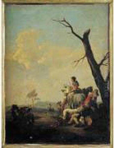 Le Repos Des Chasseurs Oil Painting by Franz Anton Meyer