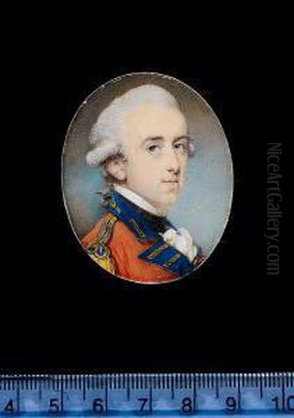 Sir Francis Clarke, Wearing Scarlet Coatee With Blue Facings And Gold Epaulette, Frilled White Chemise And Black Stock, His Powdered Wig Worn En Queue With A Black Ribbon. Oil Painting by Jeremiah Meyer