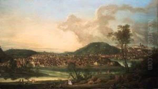 View Of Prague From The East Oil Painting by Johann Christian Vollerdt or Vollaert