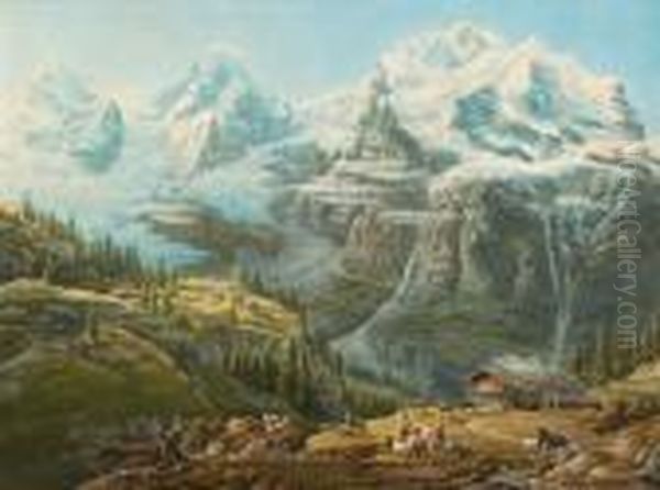 Monch Und Jungfrau Von Der Wengernalp Aus Oil Painting by Johann Jakob Meyer