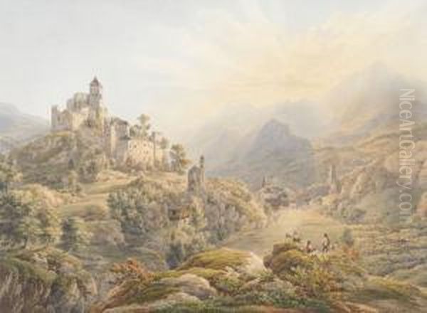 Blick Auf Die Burg Valeria Bei Sitten Oil Painting by Johann Jakob Meyer