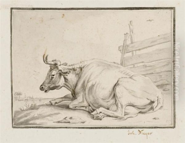 Reclining Cow. Oil Painting by Johann Jakob Meyer