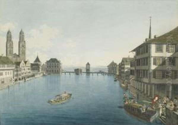 Vue Prise De L'auberge De L'epee A Zurich Oil Painting by Johann Jakob Meyer