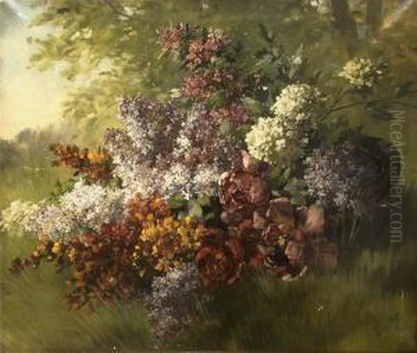 Blumenstillleben Am Waldrand Oil Painting by Sophie Meyer