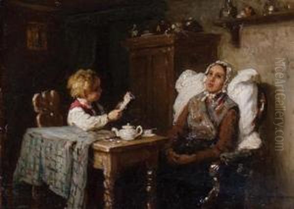 Reading To Mother Oil Painting by Meyer Georg von Bremen