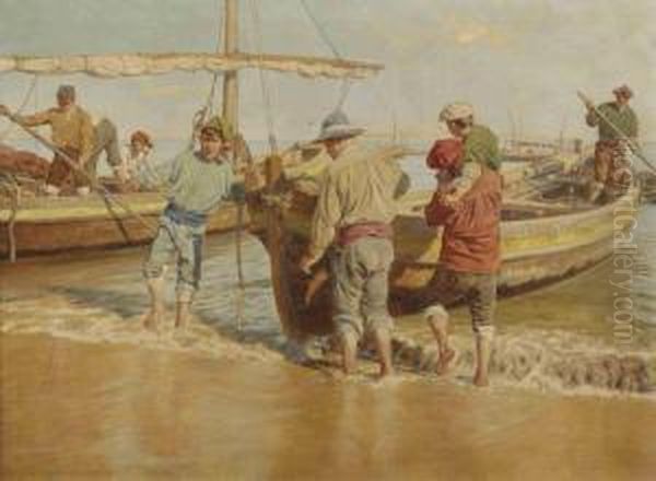 The Fishermen Returning Home To The Beach Oil Painting by Kunz Meyer-Waldeck