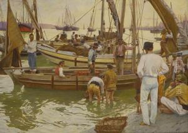 Fischer Im Hafen Oil Painting by Kunz Meyer-Waldeck