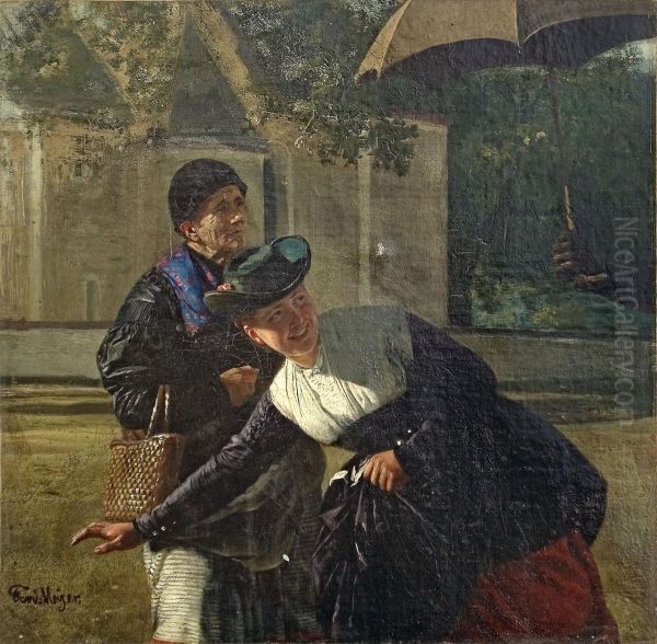 Alte Und Junge Frau Vor Einer Kirche Oil Painting by Ferdinand Meyer-Wismar