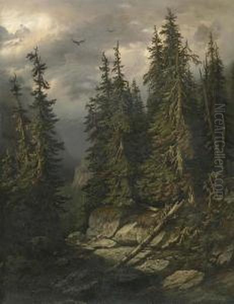 Waldlandschaft. Oil Painting by Georg Meyer-Zimmermann