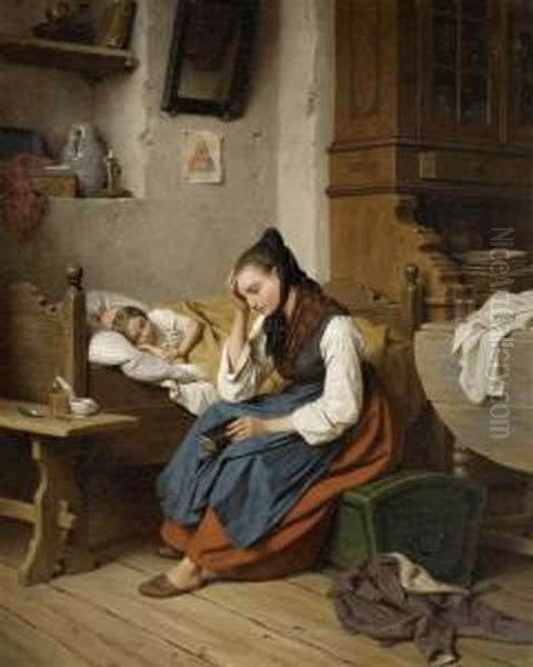 Maternal Care Oil Painting by Friedrich Edouard Meyerheim