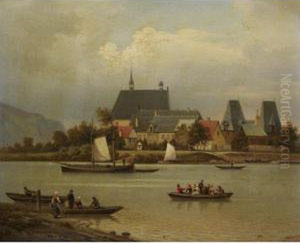 Die Insel Niederwerth Bei Koblenz (the Island Of Niederwerth On The Rhine, Near Koblenz) Oil Painting by Hermann Meyerheim