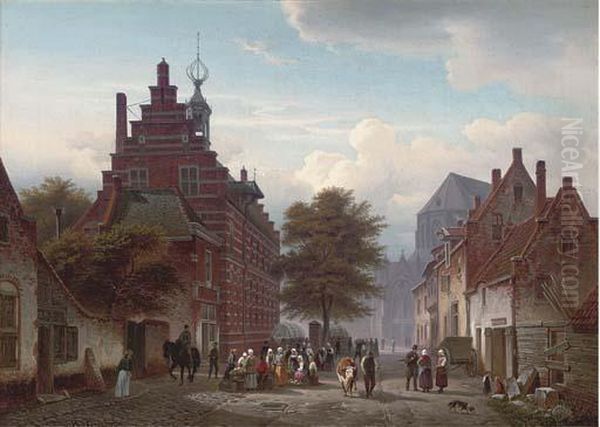 Market Day Oil Painting by Hermann Meyerheim