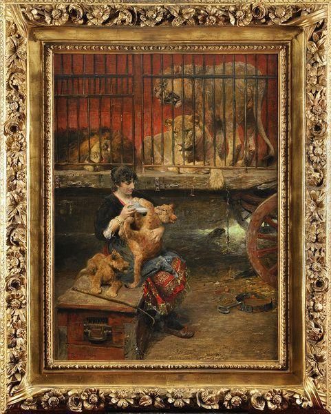 Dompteuse Nourrissant Les Lionceaux Devant La Cage Aux Fauves Oil Painting by Paul Friedrich Meyerheim