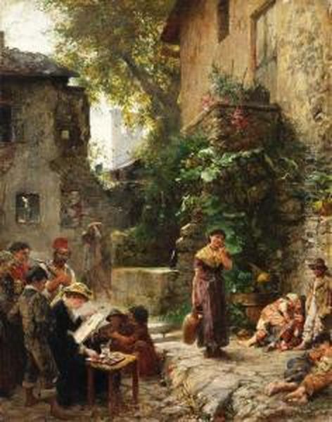 Aquarellistin In Italienischem Stadtchen Oil Painting by Paul Friedrich Meyerheim