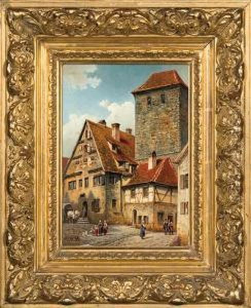 Street Of Rothenburg Oil Painting by Paul Wilhelm Meyerheim