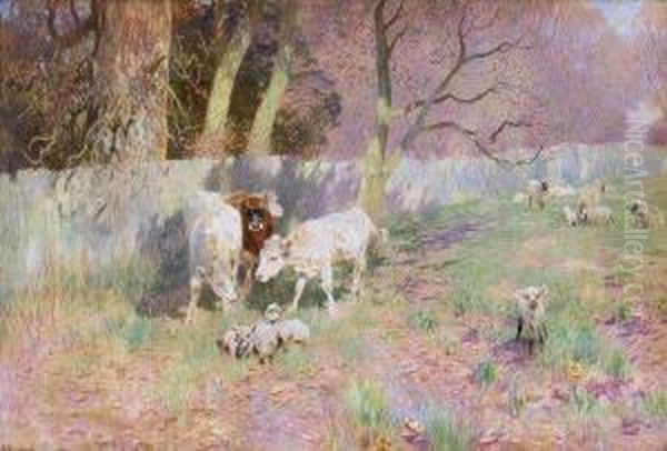 Cows And Sheep Grazing Oil Painting by Robert Gustave Meyerheim