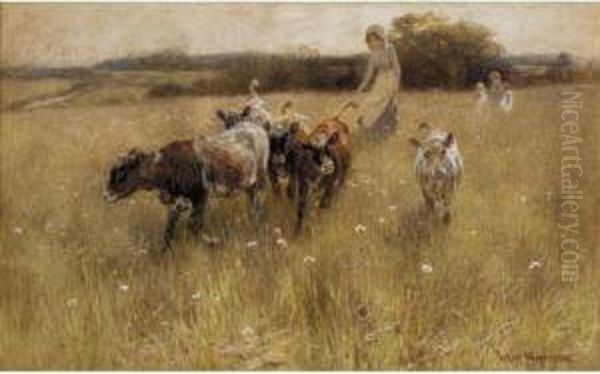 Changing Pasture Oil Painting by Robert Gustave Meyerheim