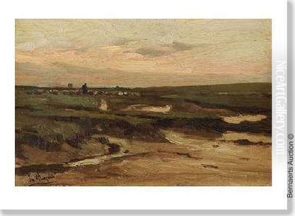 Bergere Aux Moutons Dans Les Dunes. Oil Painting by Isidore Meyers