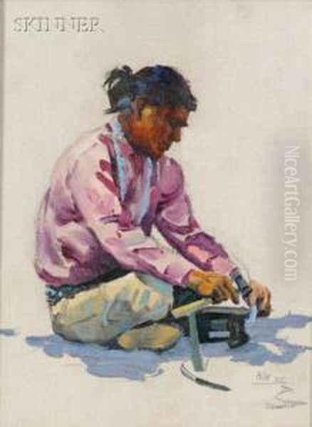 Seated Navajo Man Oil Painting by Ralph W. Meyers