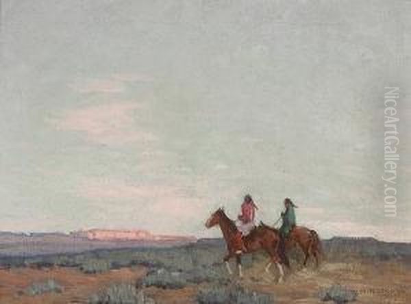 Indians On Horseback Oil Painting by Ralph W. Meyers