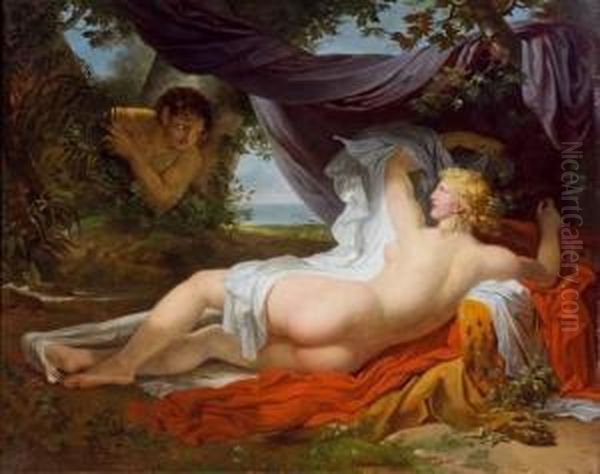 Une Bacchante Eveillee Par Un Jeune Faune Oil Painting by Charles Meynier