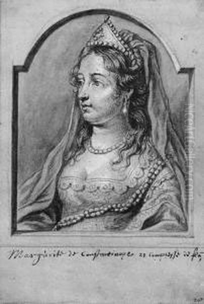 Portrait Of Marguerite Of Constantinople, Countess Of Flanders,bust-length, Turned To The Left Oil Painting by Johannes Meyssens