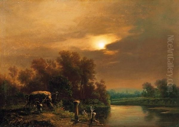 Nagybanya Landscape, Second Half Of The 19th Century Oil Painting by Jozsef Mezey