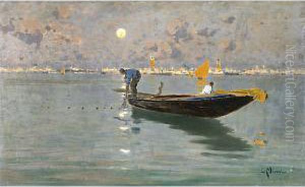 Pescatori Nel Golfo Di Venezia Oil Painting by Giuseppe Miceu