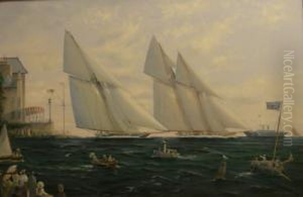 Racing Yachts At Cowes Oil Painting by Johann Jonas Michael