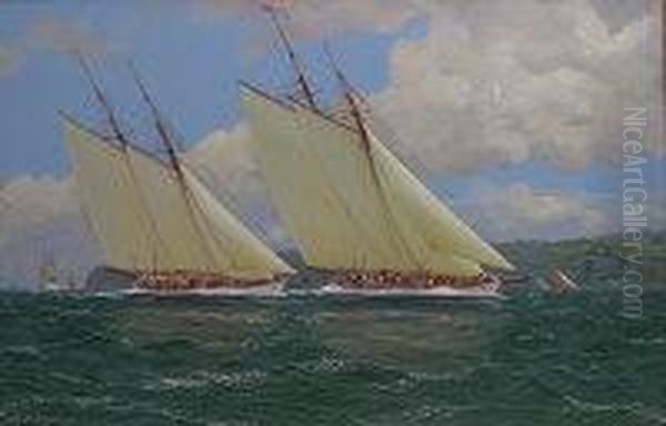 Schooner Yachts In The Solent Oil Painting by Johann Jonas Michael