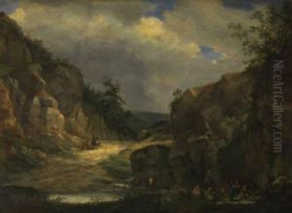 Pique-nique Pres D'un Torrent. Oil Painting by Achille-Etna Michallon