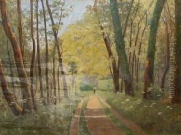 Figure In A Wooded Lane Oil Painting by Michaux