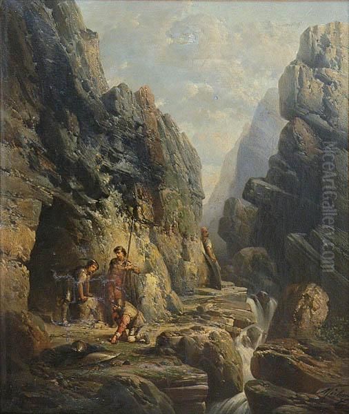 Rozbojnicy Rzucajacy Kosci O Lup Oil Painting by Michaux